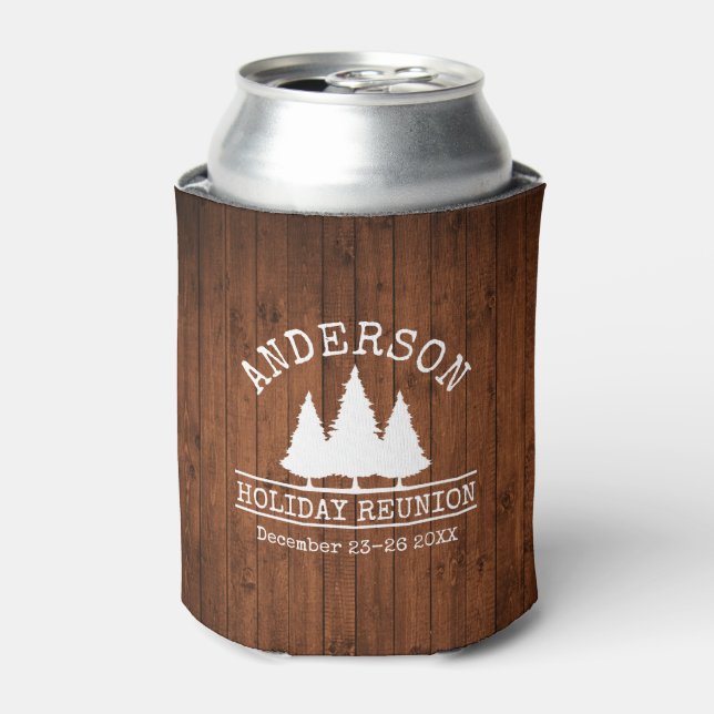 Family Name Rustic Wood Holiday Reunion Can Cooler (Can Front)