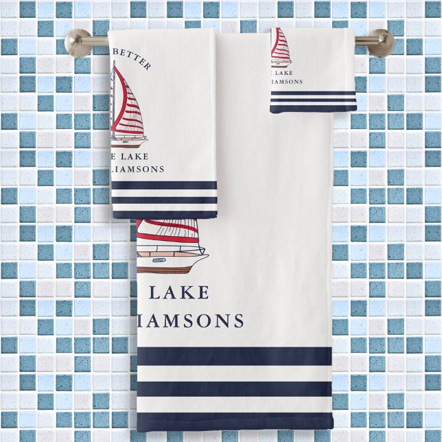 Family Name Sailboat Life is Better at the Lake Bath Towel Set (Creator Uploaded)