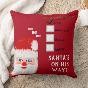 Family Name Santa's Naughty Nice List Red Cushion