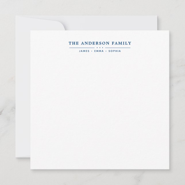 Family Name Script Navy Blue Typography Card (Front)