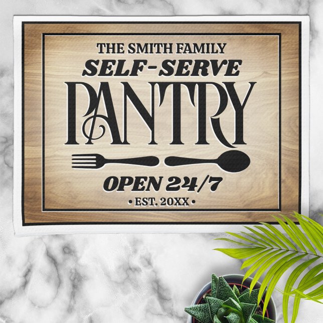 Family Name Self Serve Pantry Hours Sign Tea Towel (Creator Uploaded)