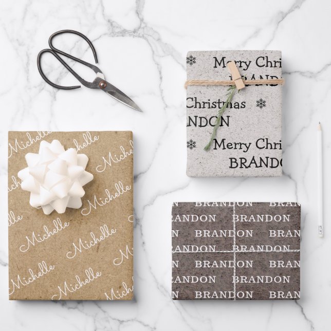 Family name simple christmas holiday Craft Wrapping Paper Sheet (Front)
