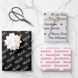Family name simple christmas holiday wrapping paper sheet