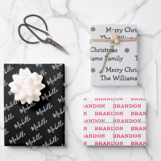 Family name simple christmas holiday wrapping paper sheet