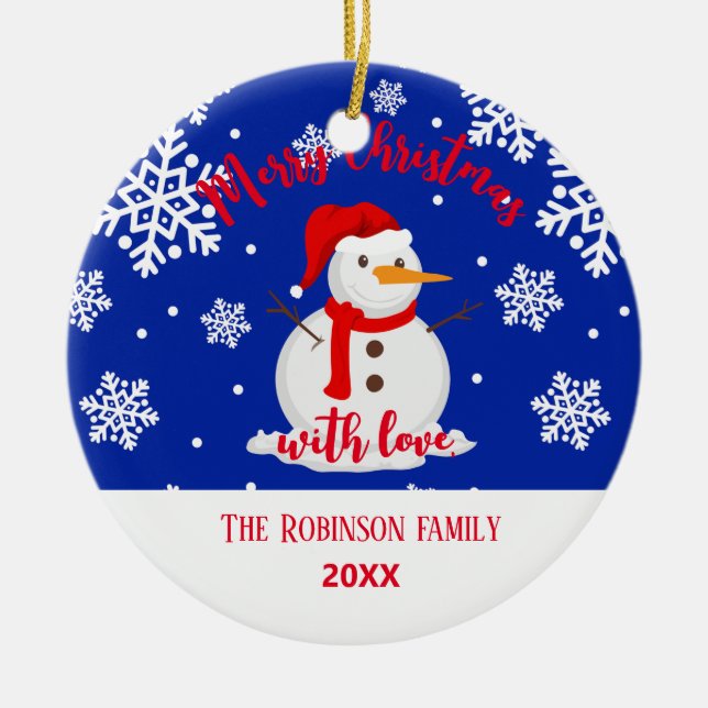 family name snowman  ceramic ornament (Front)