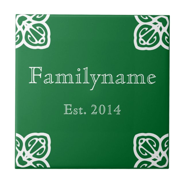 Family Name - Spanish White on Green Ceramic Tile (Front)