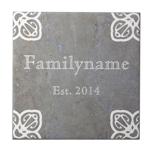 Family Name - Spanish White on Travertine Ceramic Tile (Front)