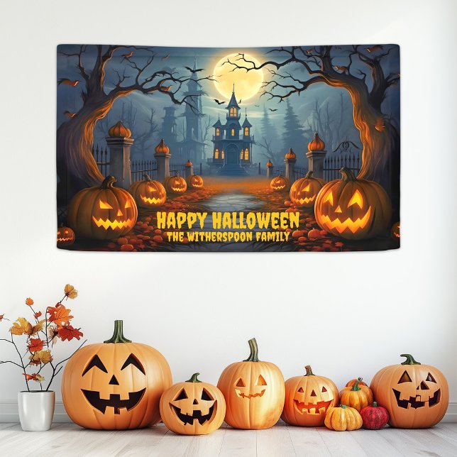 Family Name Spooky Happy Halloween Party Banner (Family Name Spooky Happy Halloween Party Banner)