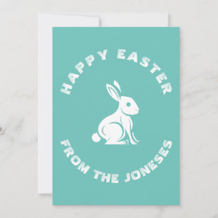 Family Name Teal White Happy Easter Bunny Rabbit