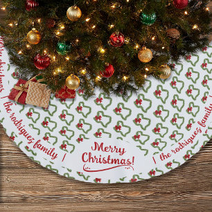Family Name Texas Christmas Wreath with Red Bow Brushed Polyester Tree Skirt