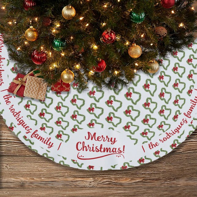 Family Name Texas Christmas Wreath with Red Bow Brushed Polyester Tree Skirt (Creator Uploaded)