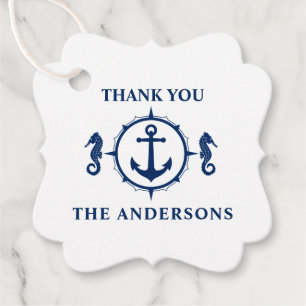 Family Name Thank You Seahorse Anchor Navy Blue Favour Tags