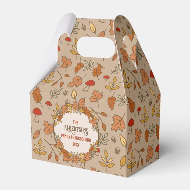Family Name Thanksgiving Fall Leaves Favour Box (Front Side)