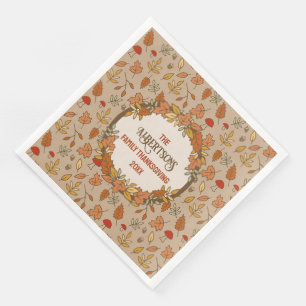 Family Name Thanksgiving Fall Leaves Napkin