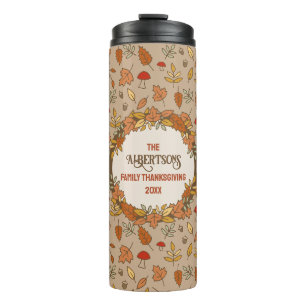 Family Name Thanksgiving Fall Leaves Thermal Tumbler