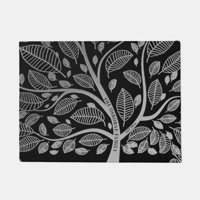  Family Name Tree Black Grey Leaves Genealogy    Doormat (Front)