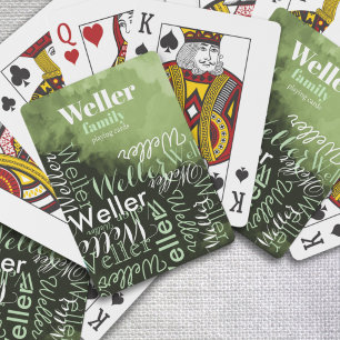 Family Name Typography Printed on Green Playing Cards