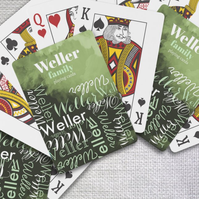 Family Name Typography Printed on Green Playing Cards (Creator Uploaded)
