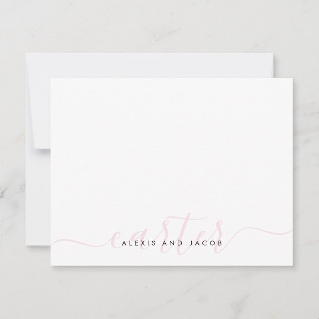 Family Name Wedding Couple Blush Pink Chic Script Card (Front)