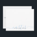 Family Name Wedding Couple Light Baby Blue Script Card<br><div class="desc">Chic Family Name Wedding Couple Light Baby Blue Script Note Card</div>