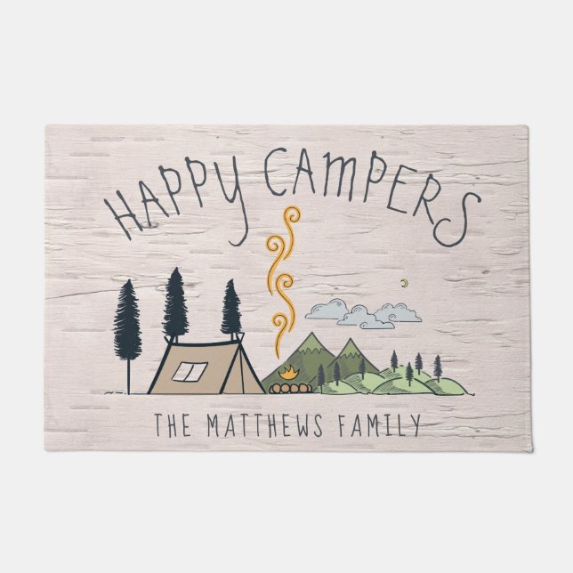Family Name Welcome Mat | Happy Campers (Front)