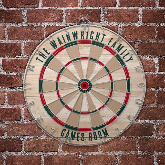 Family Name Wood Look Games Room Rustic Dartboard (Rustic Family Custom Games Room Light Wood Look Dartboard)
