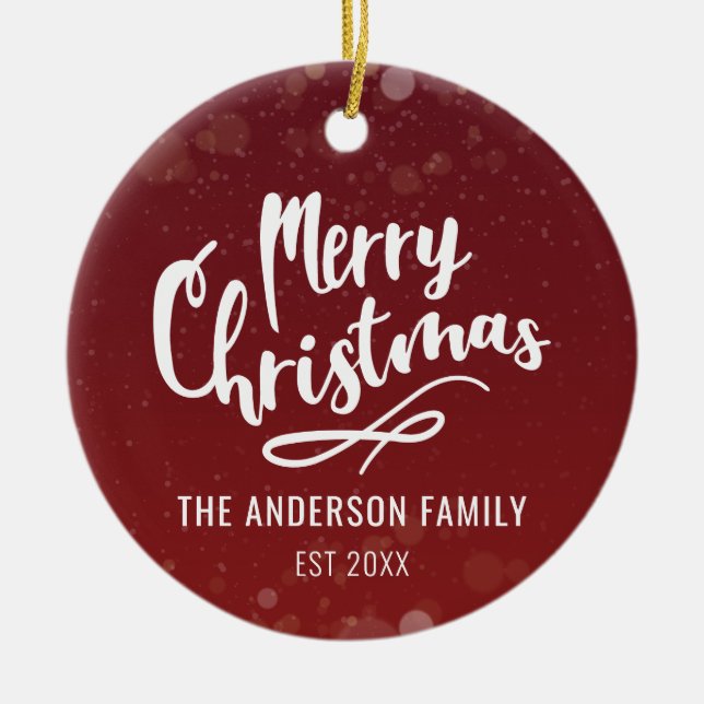 Family Name Year Modern Personalised Christmas Ceramic Ornament (Front)