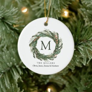 Family Names Christmas Ornament Monogram wreath