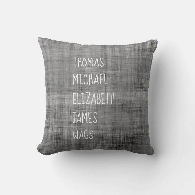Family NAMES Home Decor Whitewash Black Cushion (Front)