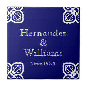 Family Names - Spanish White on Blue Ceramic Tile