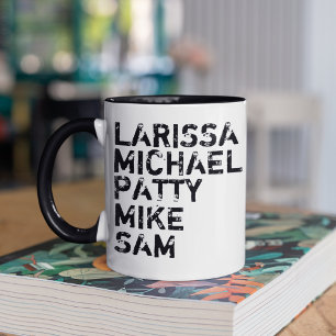 Family Names Typography Black White Stylish Mug