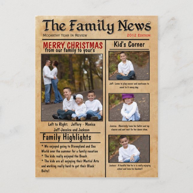 Family News Christmas Card or Newsletter (Front)
