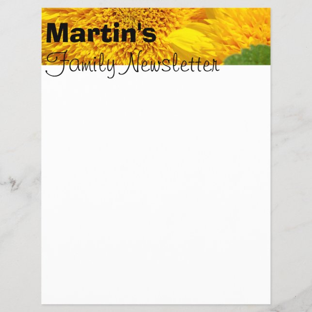 Family Newsletter Cover page paper Sunflower (Front)