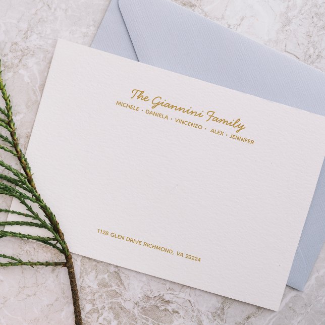 FAMILY NOTECARDS Cursive Name Address FAUX GOLD (Creator Uploaded)