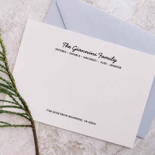 FAMILY NOTECARDS Cursive Names Address BLACK