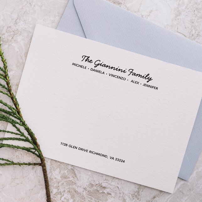 FAMILY NOTECARDS Cursive Names Address BLACK (Creator Uploaded)
