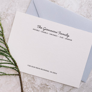 FAMILY NOTECARDS Cursive Names Address Grey