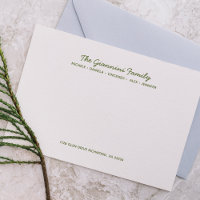 FAMILY NOTECARDS Cursive Names Address MOSS GREEN