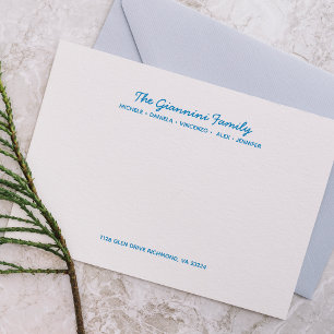 FAMILY NOTECARDS Cursive Names Address OCEAN BLUE