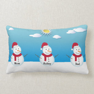Family of 3 Personalized Snowman Throw Pillow