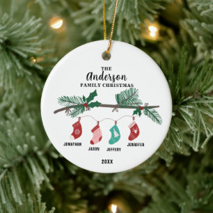 Family of 4 Christmas Stocking Personalised Ceramic Ornament