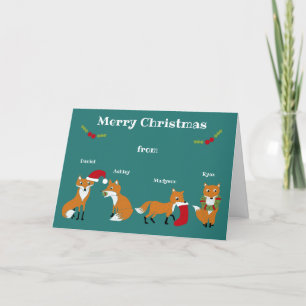Family of 4 Festive Foxes Personalised Christmas Holiday Card
