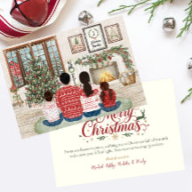 Family of 4 Girl & Boy , Fireside Family Christmas