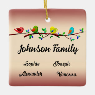 Family of 4 Members Personalised Christmas Birdie Ceramic Ornament