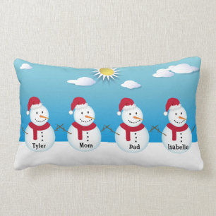 Family of 4 Personalized Snowman Throw Pillow