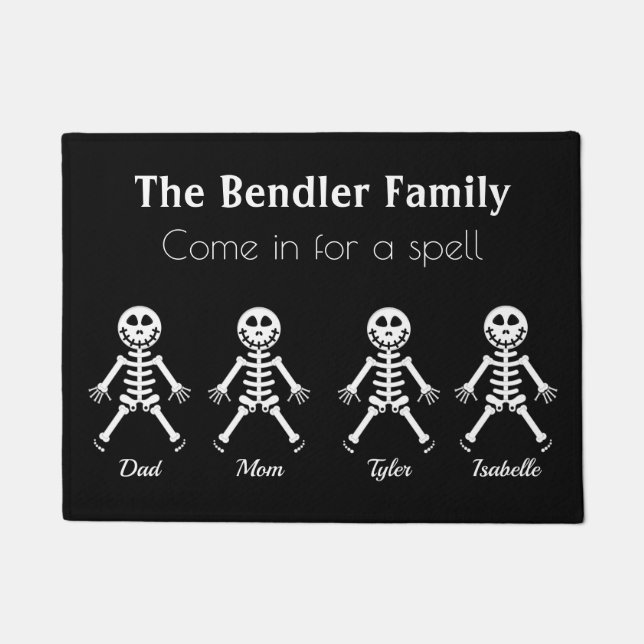 Family of 4 Skeleton Halloween Doormat (Front)