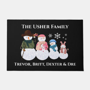 Family of 4 Snowmen Personalized Door Mat