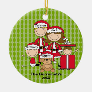 Family of 4 with Dog Christmas Ornament