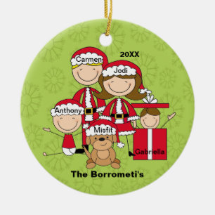 Family of 4 With Dog Christmas Ornament