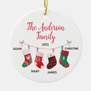 Family of 4 With Names Cute Socks Ceramic Ornament